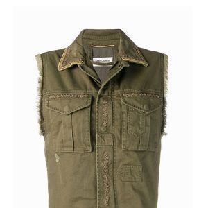 SAINT LAURENT Khaki Military Gilet NWT